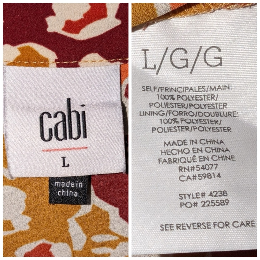 CAbi 4238 Daydream A-Line Dress Orange
Yellow Print Bishop Sleeves Button Large - Picture 15 of 16